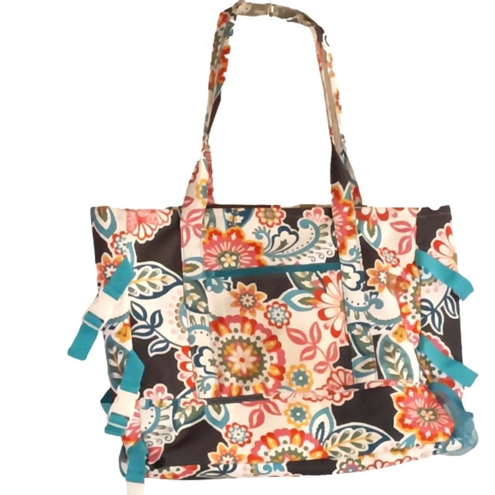 Waverly Fabric Multi Color Floral Waterproof Beach Tote Bag 14x18